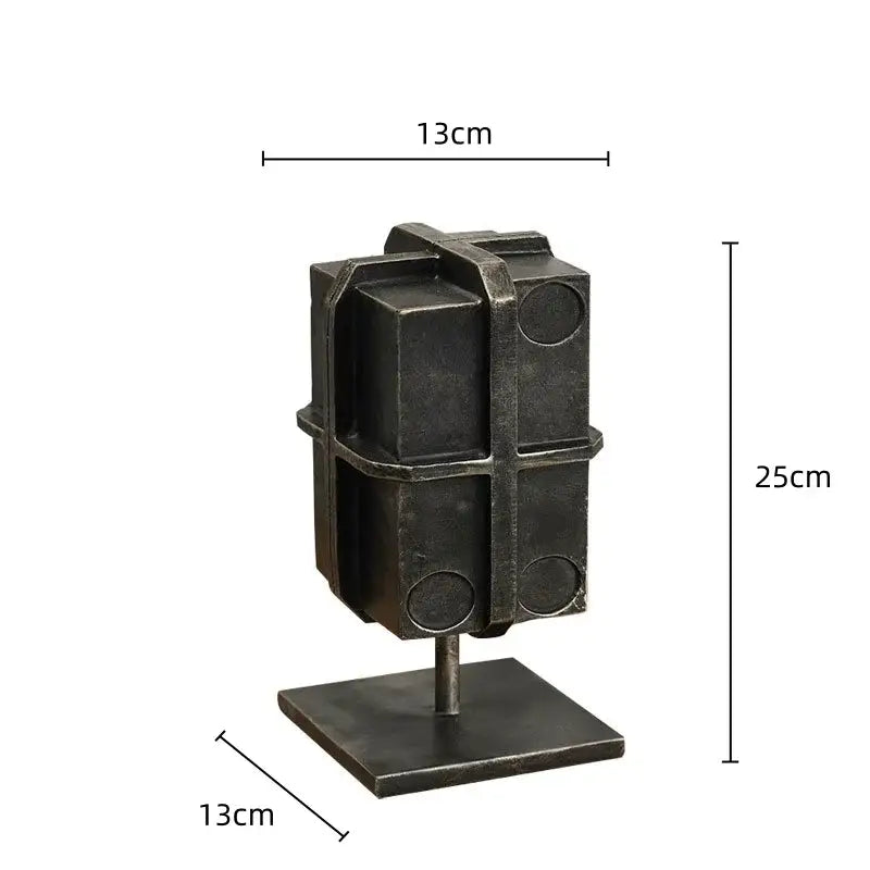 Industrial black geometric block binding metal bookends with circular cutouts for living room use