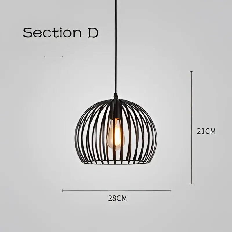 Black wrought iron industrial pendant light with geometric cage light frame and exposed filament bulb for dining room decorbites cage light
