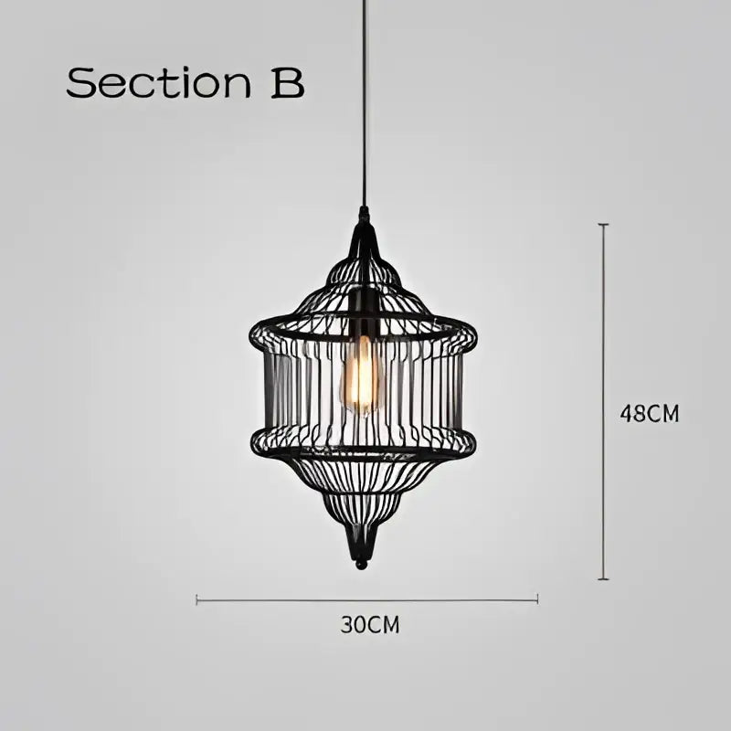 Black wrought iron industrial pendant light with geometric decorbites cage light frame for dining room decor