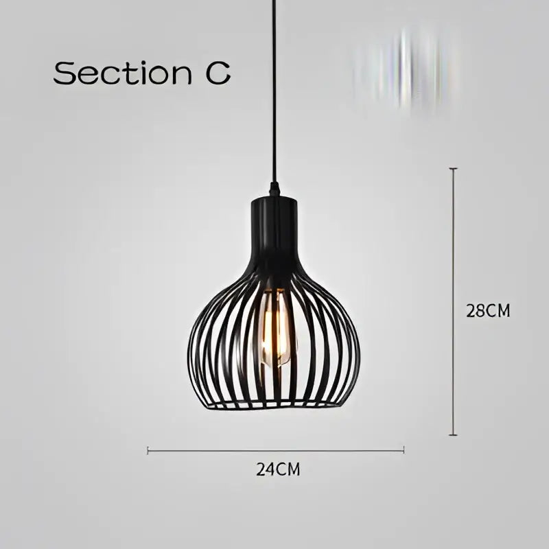 Black metal industrial pendant light with geometric cage light frame and warm bulb for dining room decorbites cage light