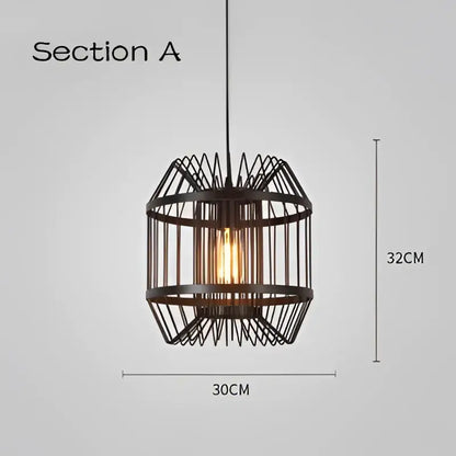 Industrial black geometric decorbites cage light pendant light with warm glowing bulb for dining room decor