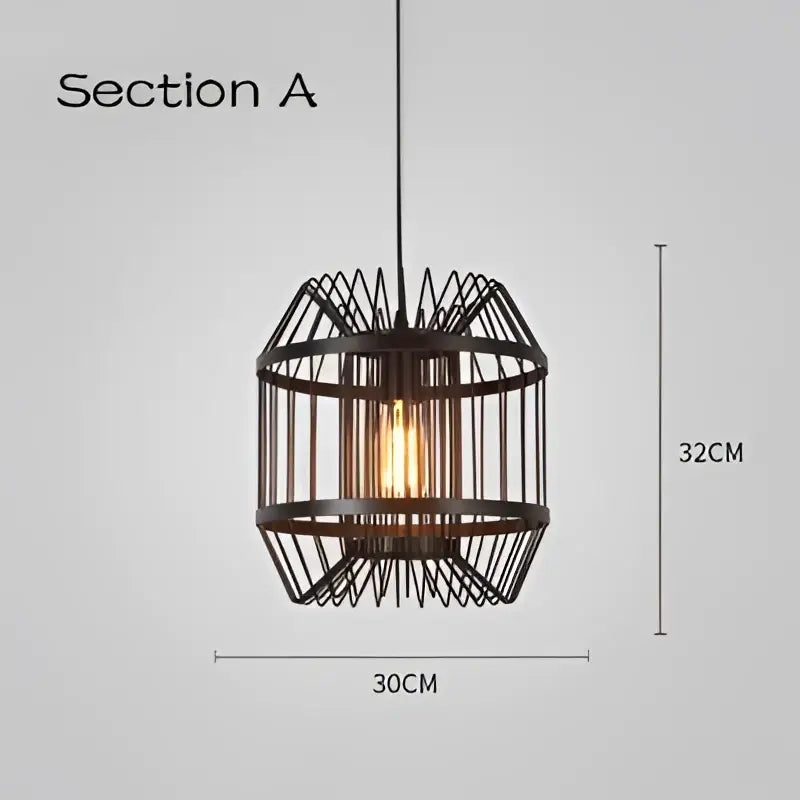 Industrial black geometric decorbites cage light pendant light with warm glowing bulb for dining room decor
