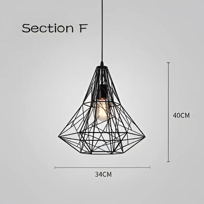 Black metal pendant light with diamond-shaped wireframe decorbites cage light frame for dining room decor