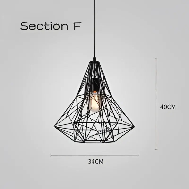 Black metal pendant light with diamond-shaped wireframe decorbites cage light frame for dining room decor