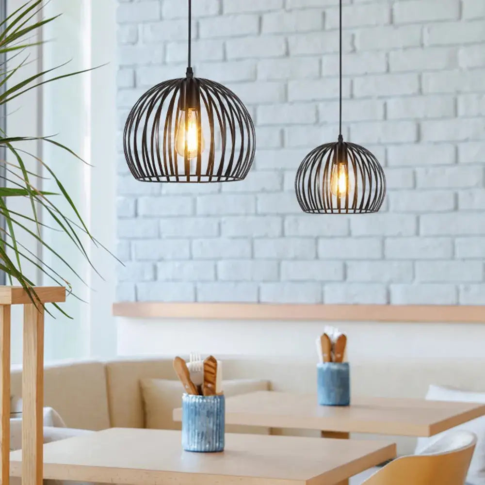 Industrial black geometric decorbites cage light frame pendant light with exposed filament bulbs for dining room decor