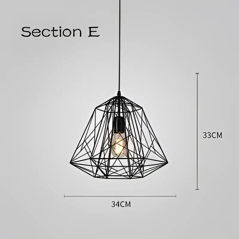 Black geometric wire pendant light with visible bulb inside decorbites cage light frame for dining room decor