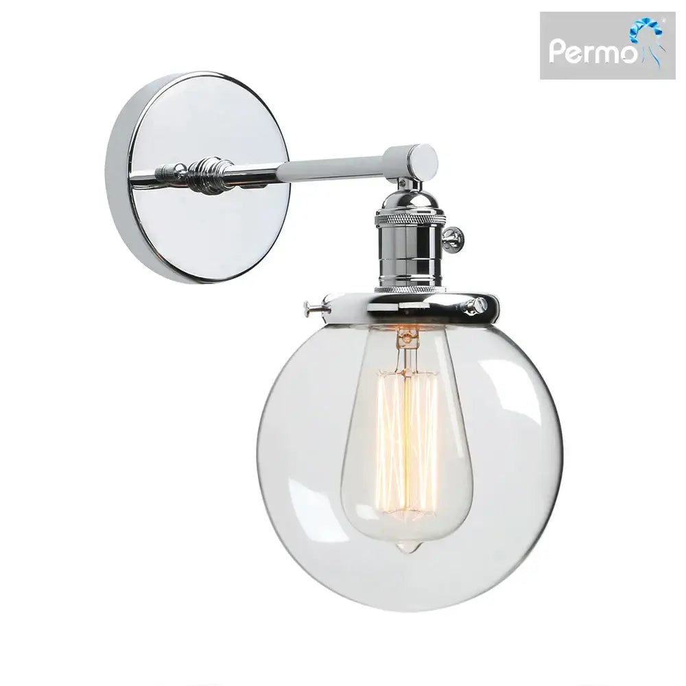 Chrome-finished industrial glass canopy wall sconce with black glass canopy and exposed filament bulb for kitchen decorbites industrial glass