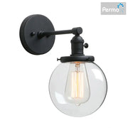 Black metal wall sconce with clear glass globe and exposed filament bulb for decorbites industrial glass canopy wall lighting