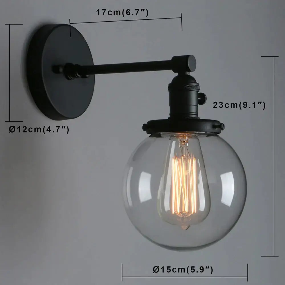 Industrial black glass canopy wall sconce with clear globe and exposed filament bulb for decorbites industrial glass lighting
