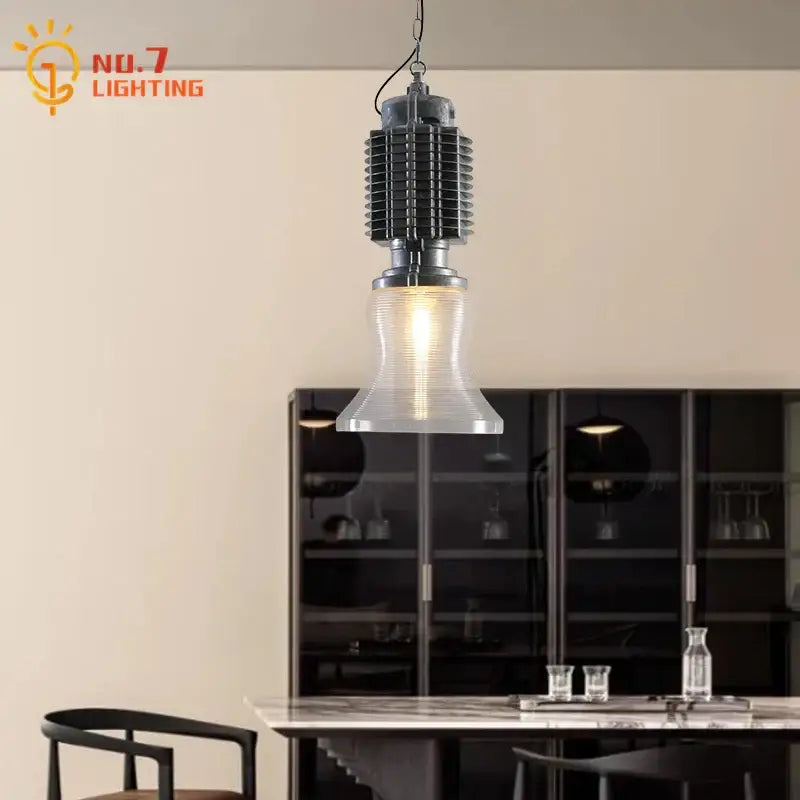 Industrial black glass chrome pendant light with ribbed glass shade and black metal top for dining room decorbites pendant light
