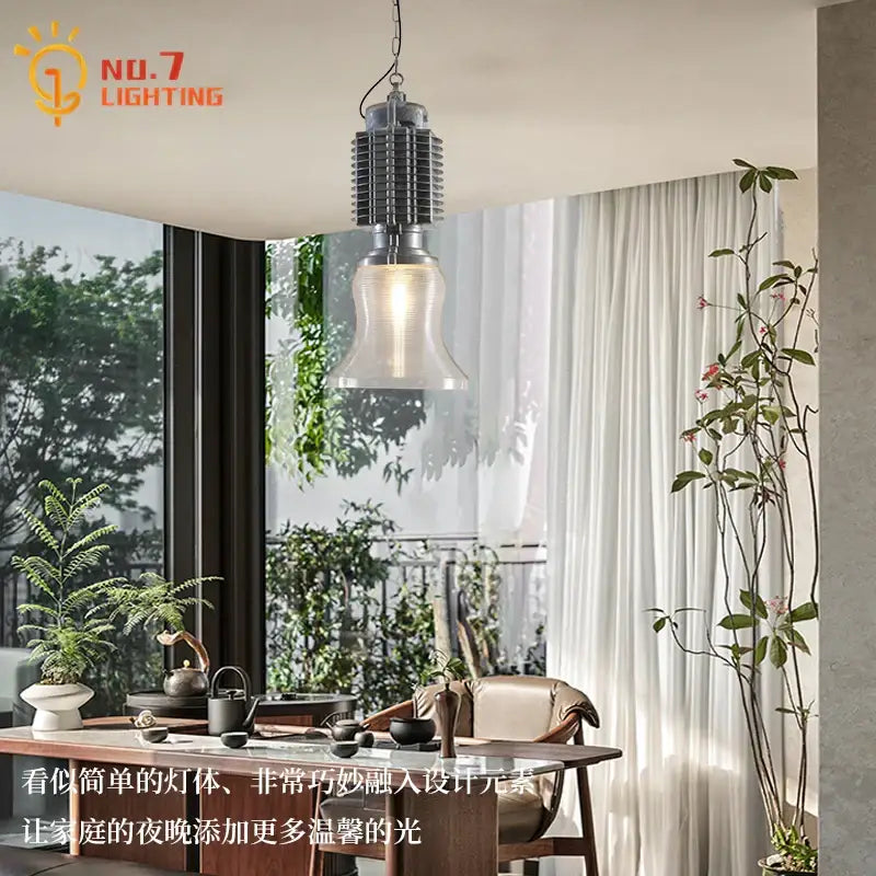 Industrial black glass chrome pendant light with metallic ribbed top and clear glass bell shade for dining room decorbites glass chrome