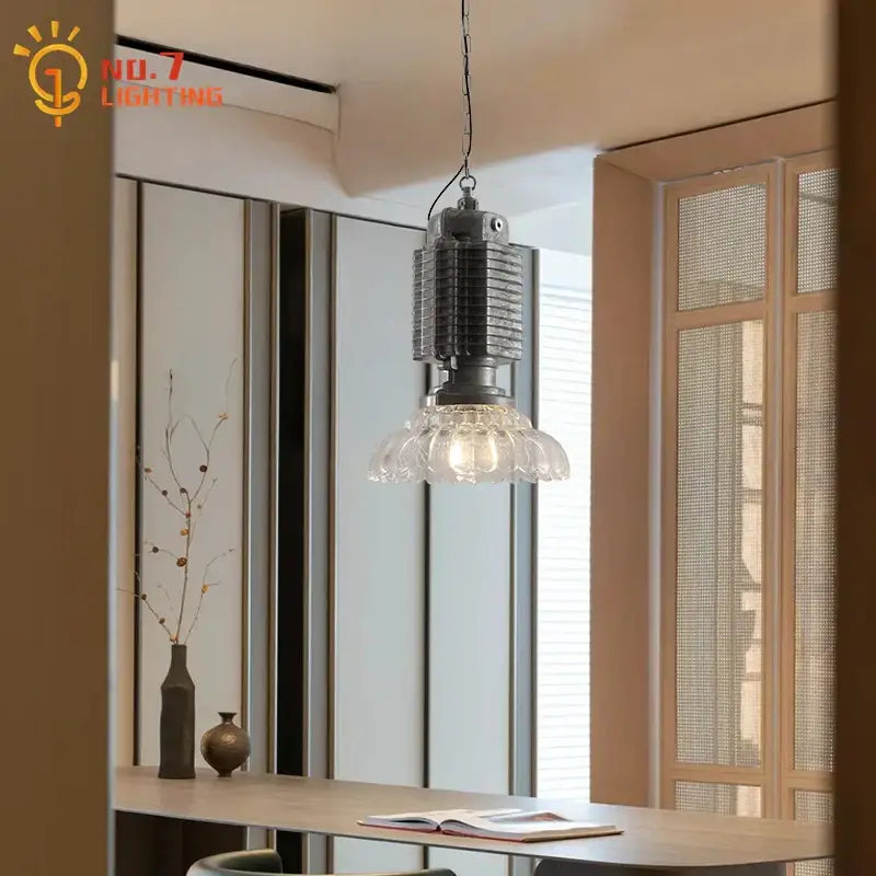 Industrial black glass chrome pendant light with dark metal body and clear faceted glass shade for dining room decorbites pendant light