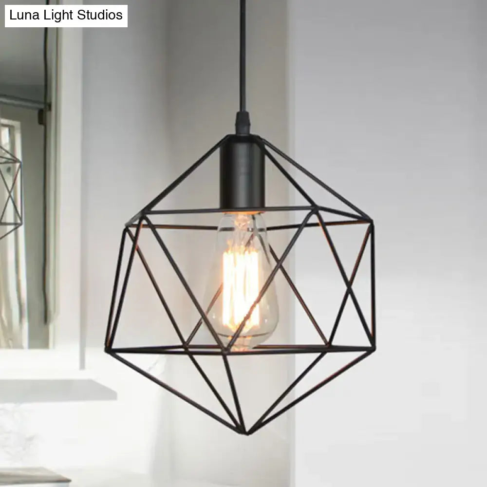 Decorbites industrial black gold geometric cage pendant light metal hanging lamp with exposed bulb for kitchen island