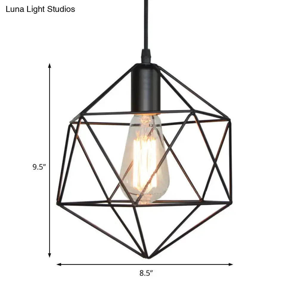 Black metal geometric cage pendant light with exposed edison bulb for kitchen island 220v-240v 110v-120v DecorBites