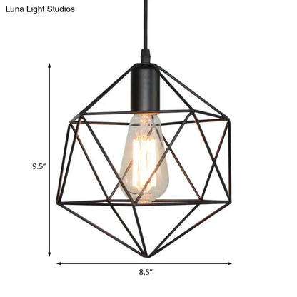 Black metal geometric cage pendant light with exposed edison bulb for kitchen island 220v-240v 110v-120v DecorBites