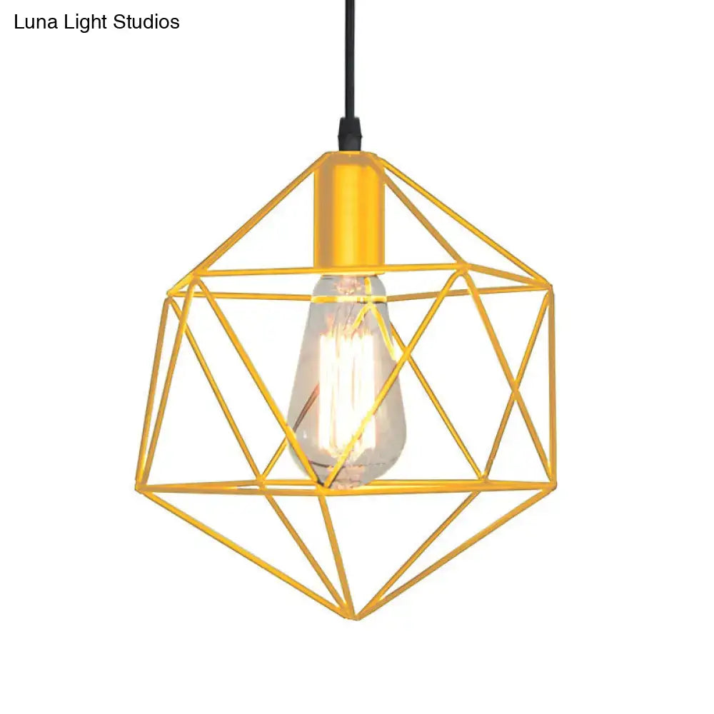 Decorbites industrial gold geometric cage pendant light with clear filament bulb metal hanging lamp for kitchen island