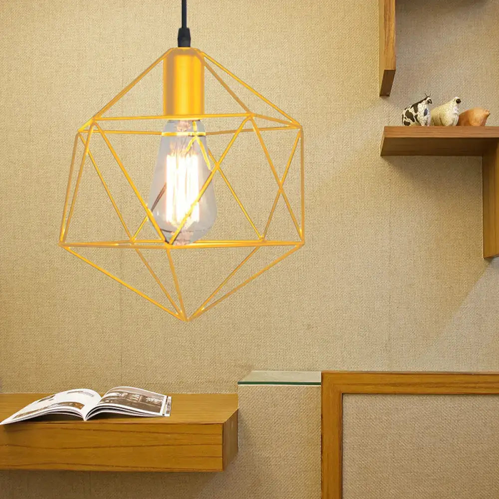 Gold-colored metal geometric cage pendant light with Edison bulb for kitchen island 220v-240v 110v-120v use