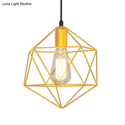 DecorBites™ Industrial Black/Gold Geometric Cage Pendant Light - Metal Hanging Lamp for Kitchen Island