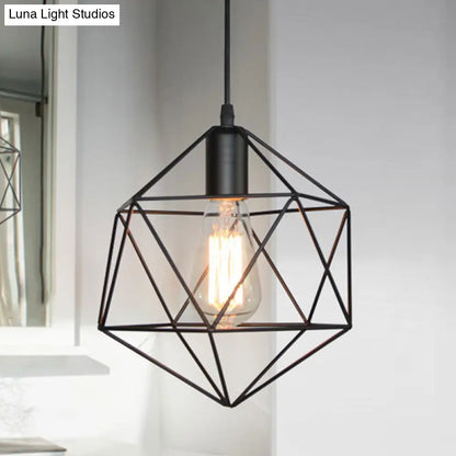 DecorBites™ Industrial Black/Gold Geometric Cage Pendant Light - Metal Hanging Lamp for Kitchen Island