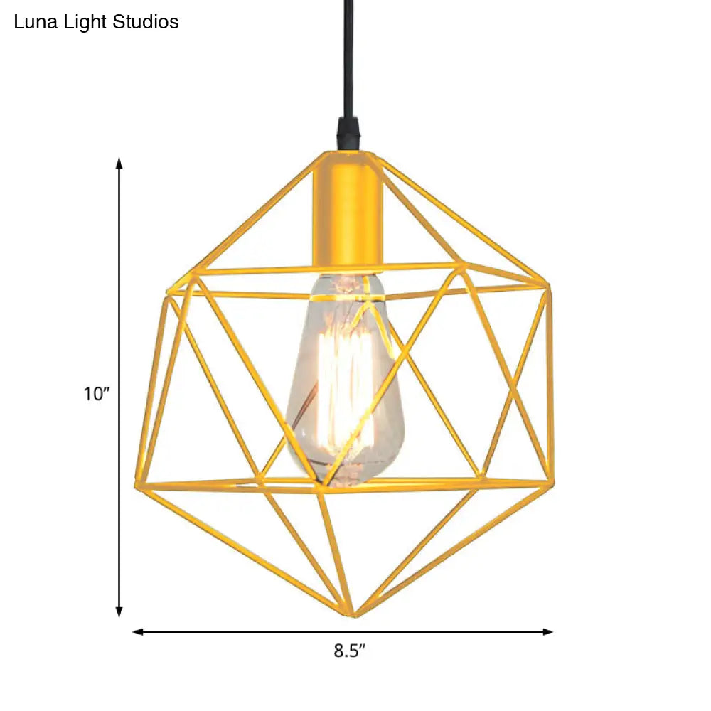 DecorBites™ Industrial Black/Gold Geometric Cage Pendant Light - Metal Hanging Lamp for Kitchen Island