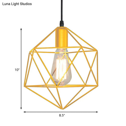 DecorBites™ Industrial Black/Gold Geometric Cage Pendant Light - Metal Hanging Lamp for Kitchen Island