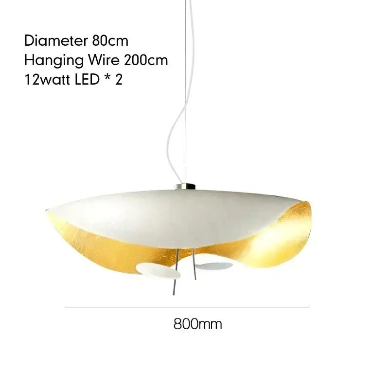 Modern decorbites lederam manta pendant light with white matte disc design and gold leaf accents for dining room decor