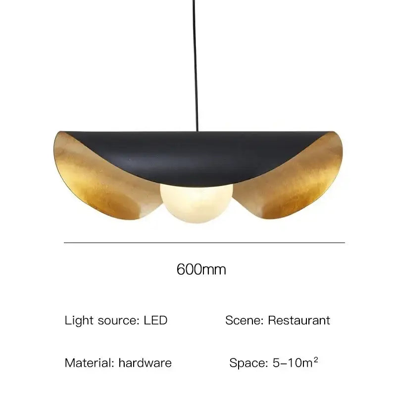 Industrial black and gold lotus leaf pendant light with sleek metallic finish and warm led bulb by decorbites lederam manta
