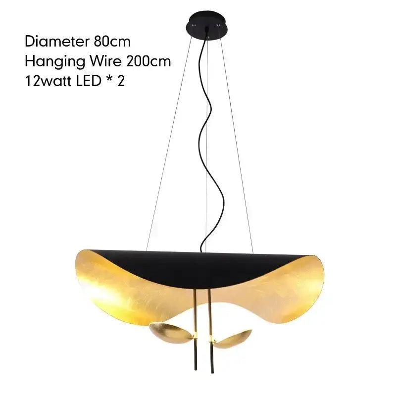 Modern black and gold leaf-shaped industrial pendant light with two 12-watt leds for dining room decorbites lederam manta