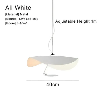 A sleek industrial black and gold lotus leaf pendant light with smooth white metal shade and adjustable height for dining room decorbites lederam manta
