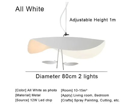 White metal led pendant light with modern sculptural design and adjustable height for dining room decorbites lederam manta