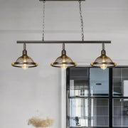 Industrial black and gold metal pendant with three lights e26 e27 for dining room featuring mesh shades and exposed bulbs