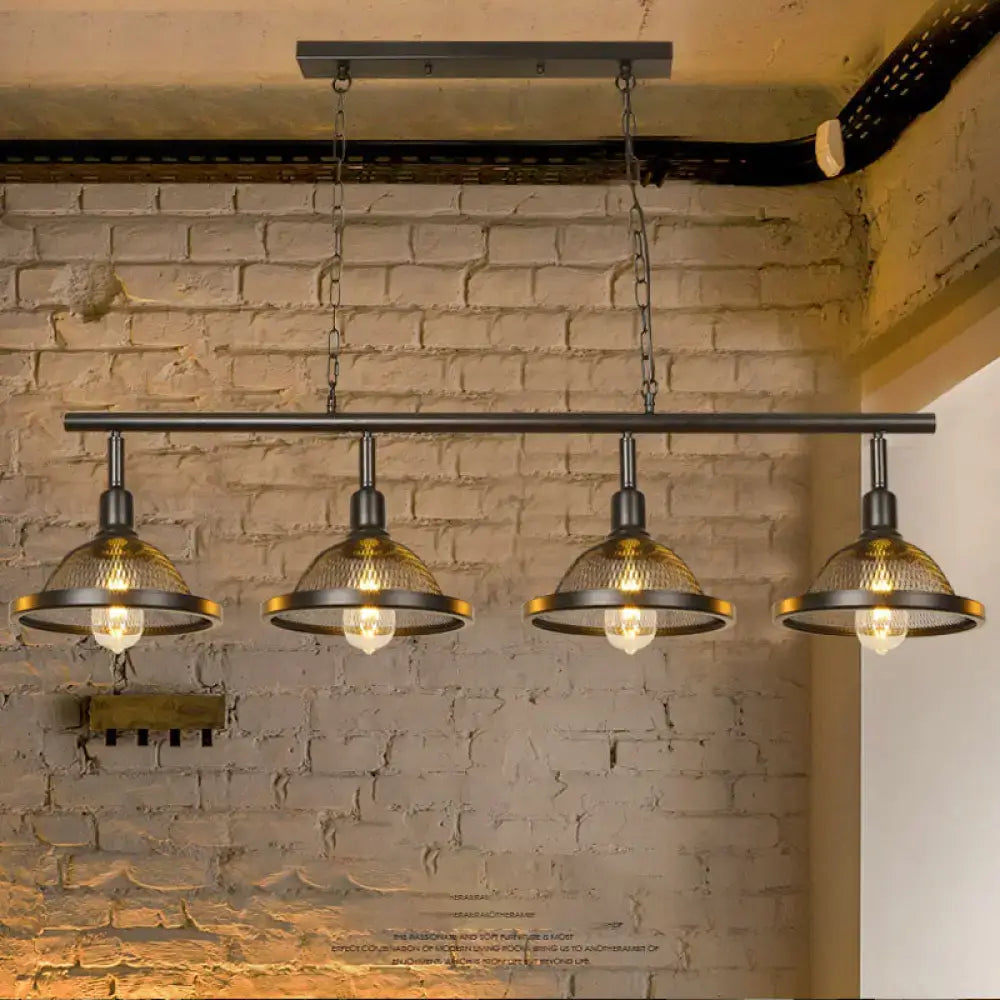Industrial black and gold metal pendant dining room light with four dome shades and e26 e27 exposed bulbs