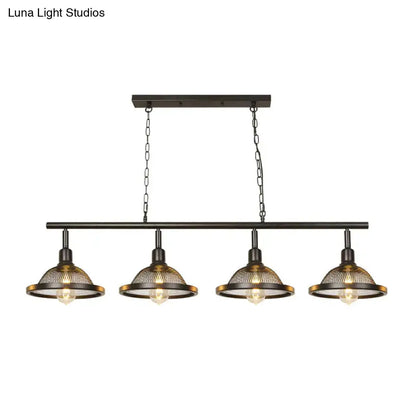Industrial black and gold metal pendant dining room light with four brass mesh shades and e26 e27 exposed bulbs