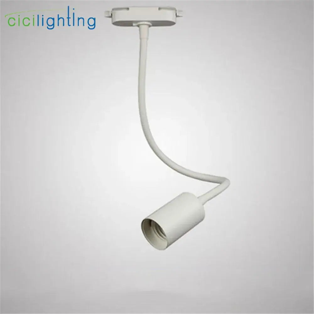 White flexible track lighting fixture with curved articulated arm and cylindrical lamp head for decorbites industrial gooseneck track