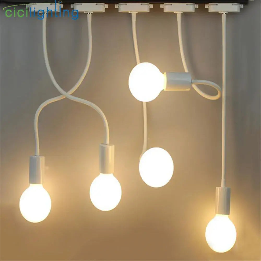 White flexible led light fixtures with spherical bulbs and curved cords for decorbites industrial gooseneck track lighting