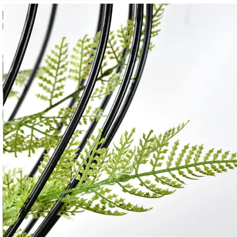 Industrial black green planting birdcage chandelier with green artificial fern fronds decorbites green planting decor