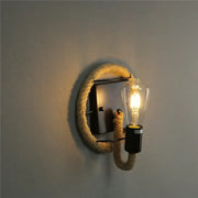 Industrial black hemp rope wall lamp with rope-wrapped design and exposed filament bulb for living room decorbites hemp rope