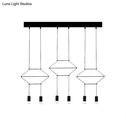 Industrial Black Hexagonal/Long Column Pendant Light - Modern 3D Structure with 4/6/8 Heads - Ideal for Dining Room