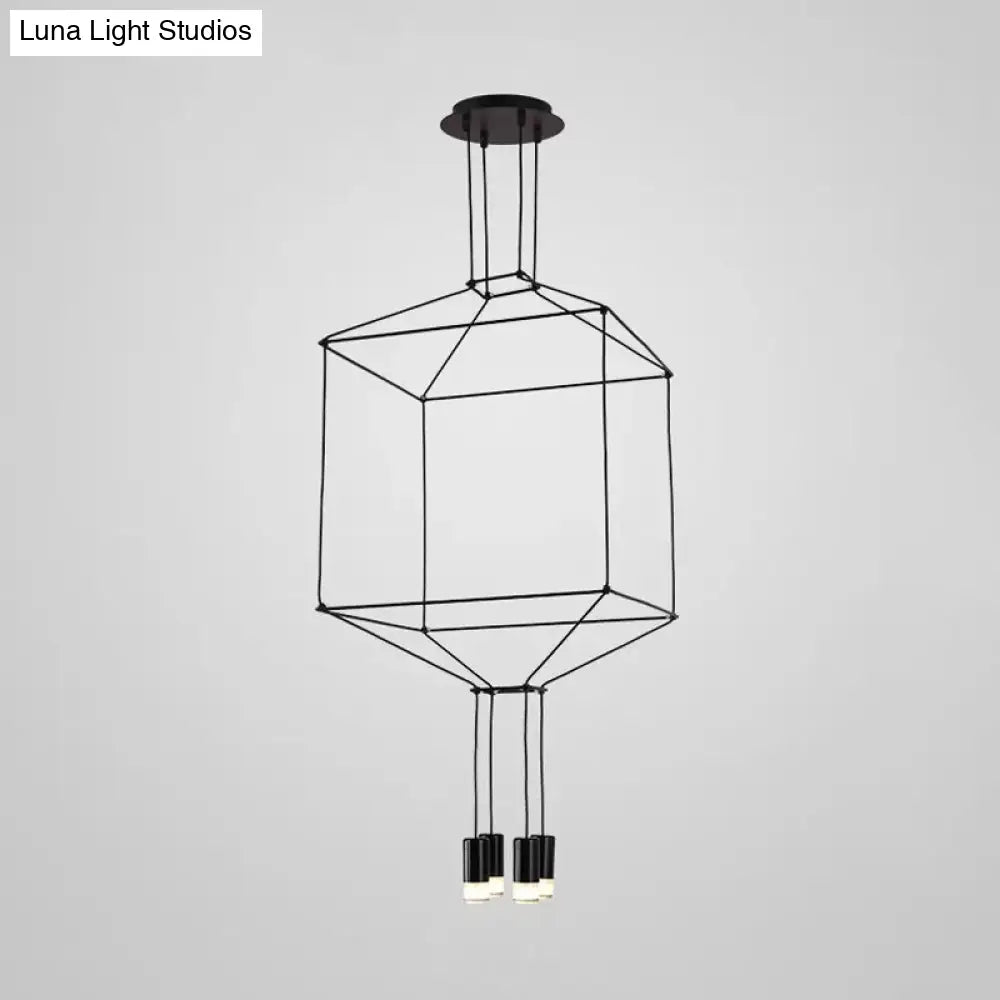 Industrial Black Hexagonal/Long Column Pendant Light - Modern 3D Structure with 4/6/8 Heads - Ideal for Dining Room