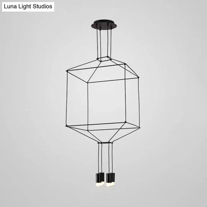 Industrial Black Hexagonal/Long Column Pendant Light - Modern 3D Structure with 4/6/8 Heads - Ideal for Dining Room