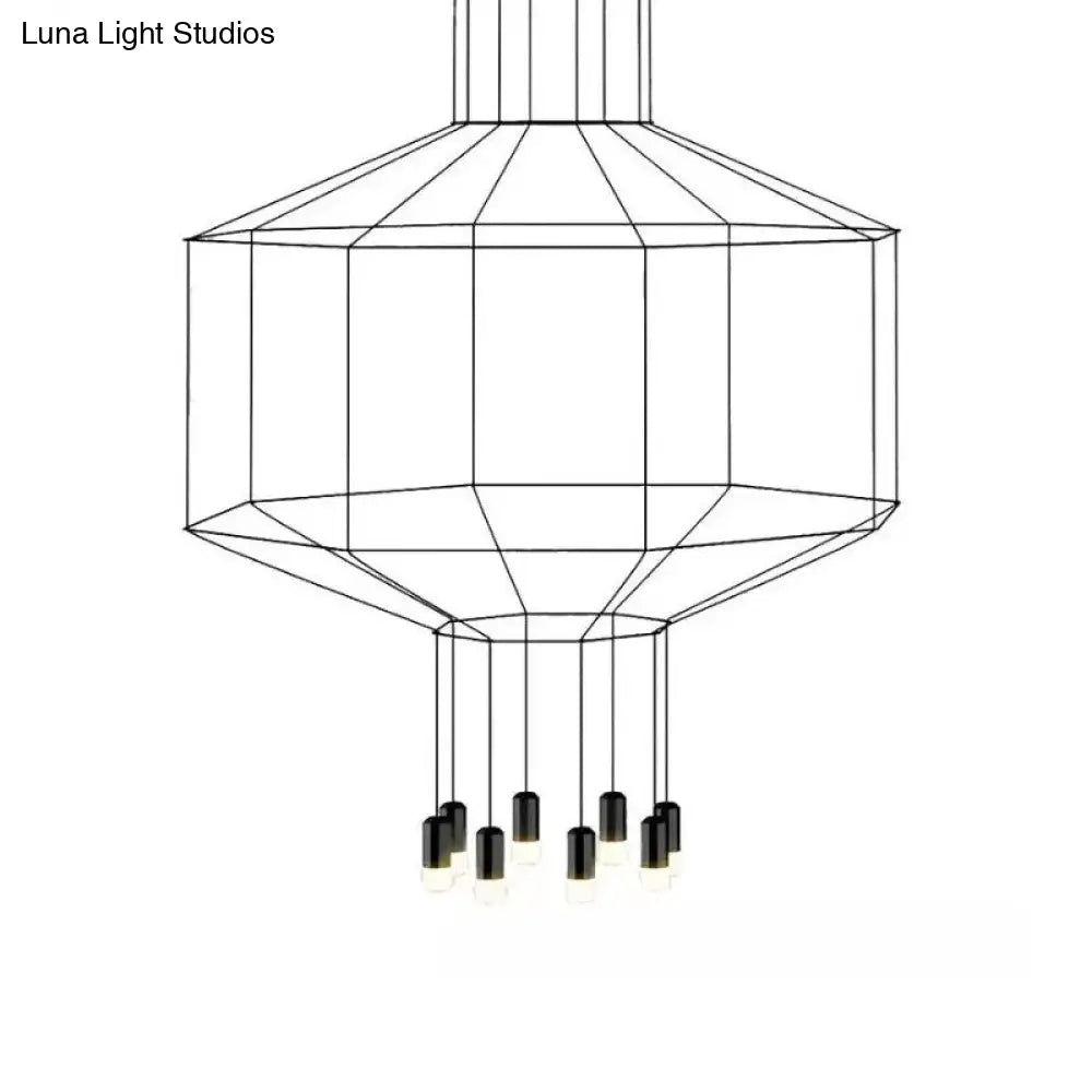 Industrial Black Hexagonal/Long Column Pendant Light - Modern 3D Structure with 4/6/8 Heads - Ideal for Dining Room