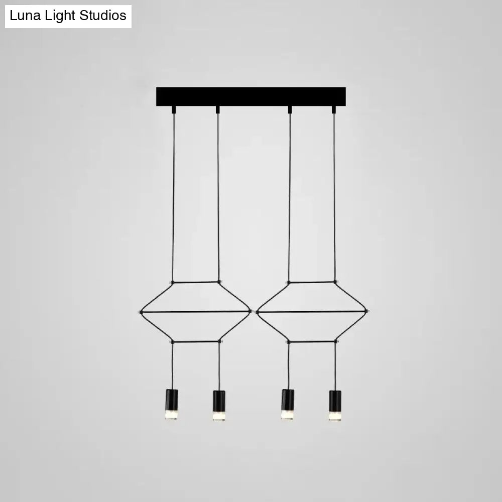 Industrial Black Hexagonal/Long Column Pendant Light - Modern 3D Structure with 4/6/8 Heads - Ideal for Dining Room