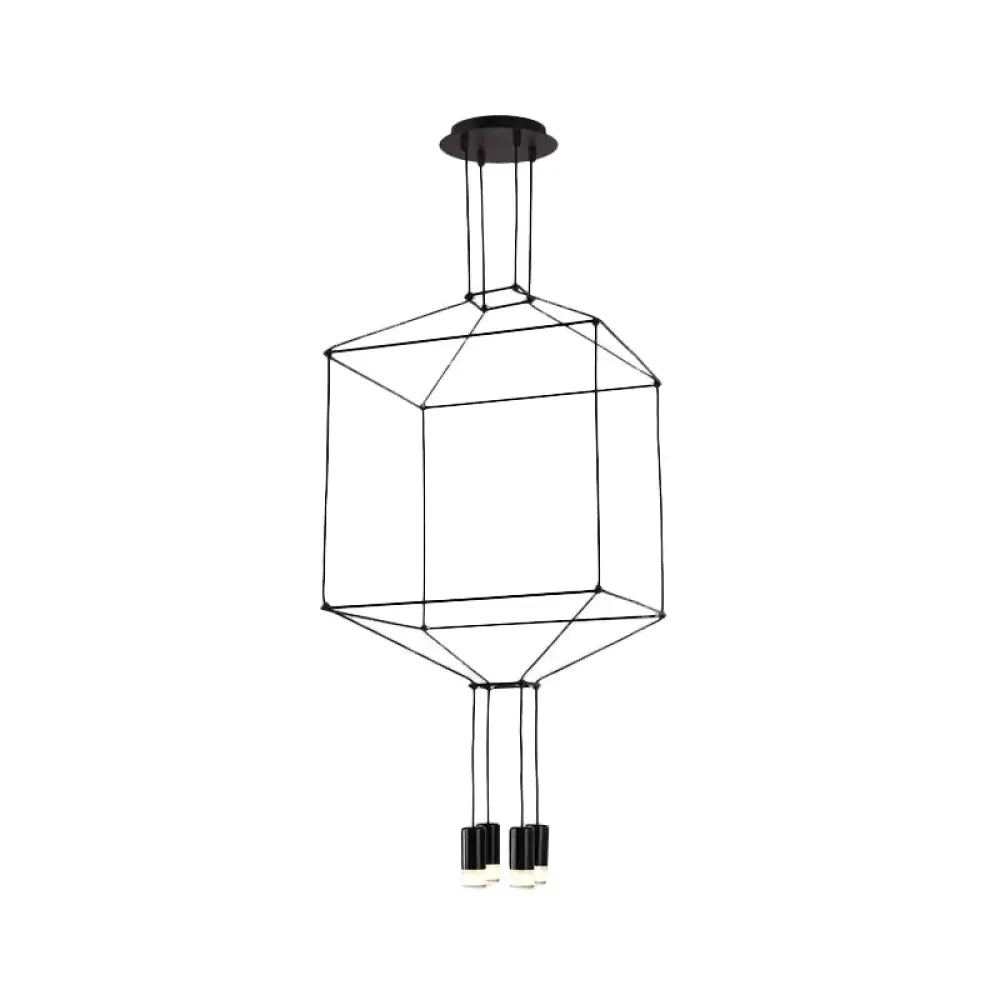 Industrial Black Hexagonal/Long Column Pendant Light - Modern 3D Structure with 4/6/8 Heads - Ideal for Dining Room