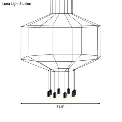 Industrial Black Hexagonal/Long Column Pendant Light - Modern 3D Structure with 4/6/8 Heads - Ideal for Dining Room