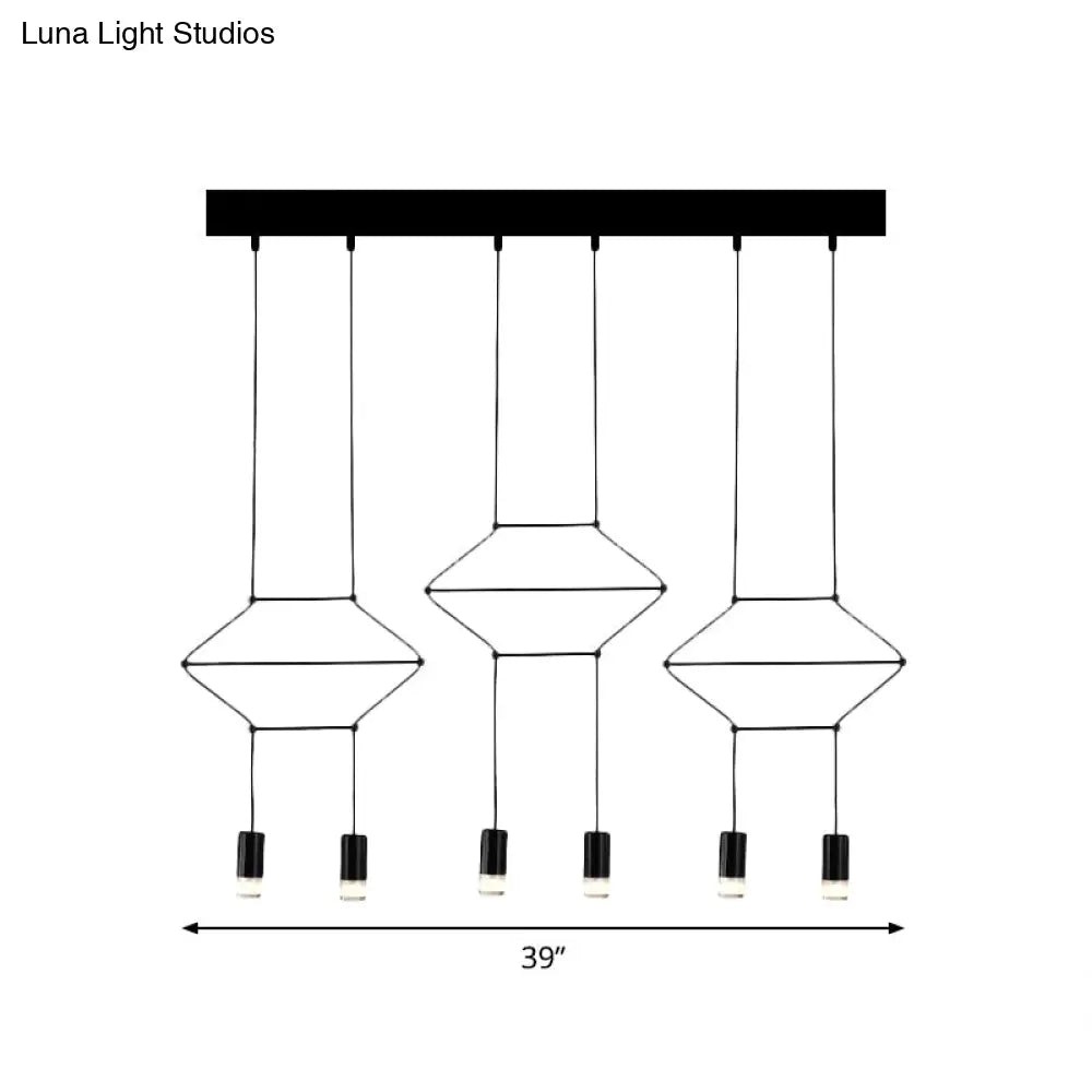 Industrial Black Hexagonal/Long Column Pendant Light - Modern 3D Structure with 4/6/8 Heads - Ideal for Dining Room