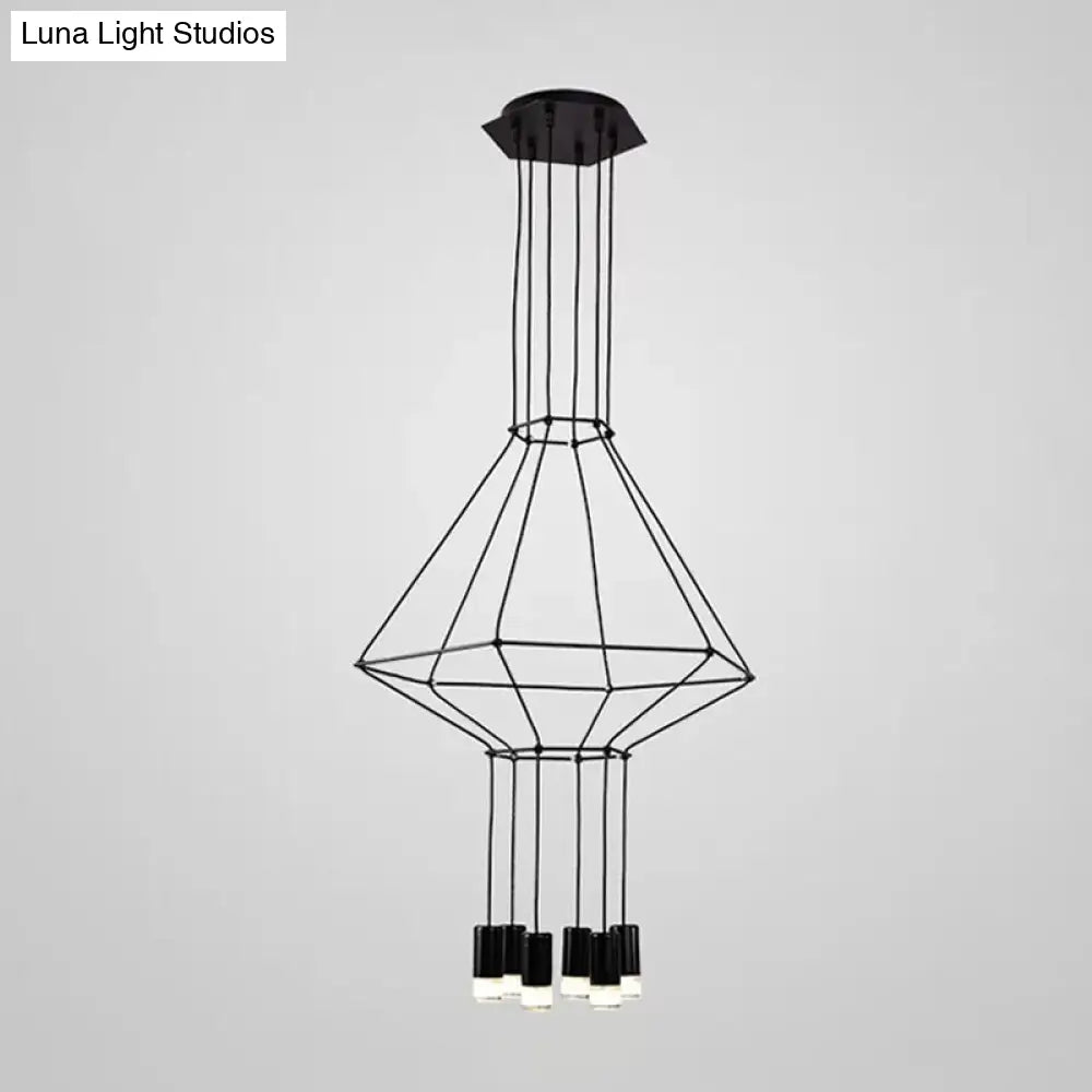 Industrial Black Hexagonal/Long Column Pendant Light - Modern 3D Structure with 4/6/8 Heads - Ideal for Dining Room