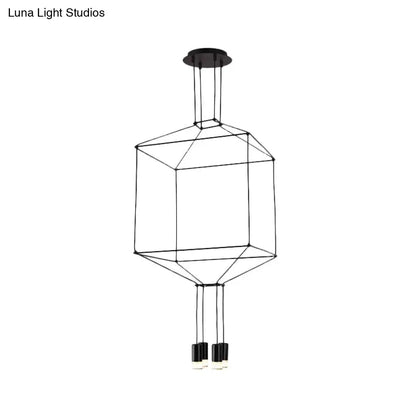 Industrial Black Hexagonal/Long Column Pendant Light - Modern 3D Structure with 4/6/8 Heads - Ideal for Dining Room