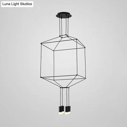 Industrial Black Hexagonal/Long Column Pendant Light - Modern 3D Structure with 4/6/8 Heads - Ideal for Dining Room