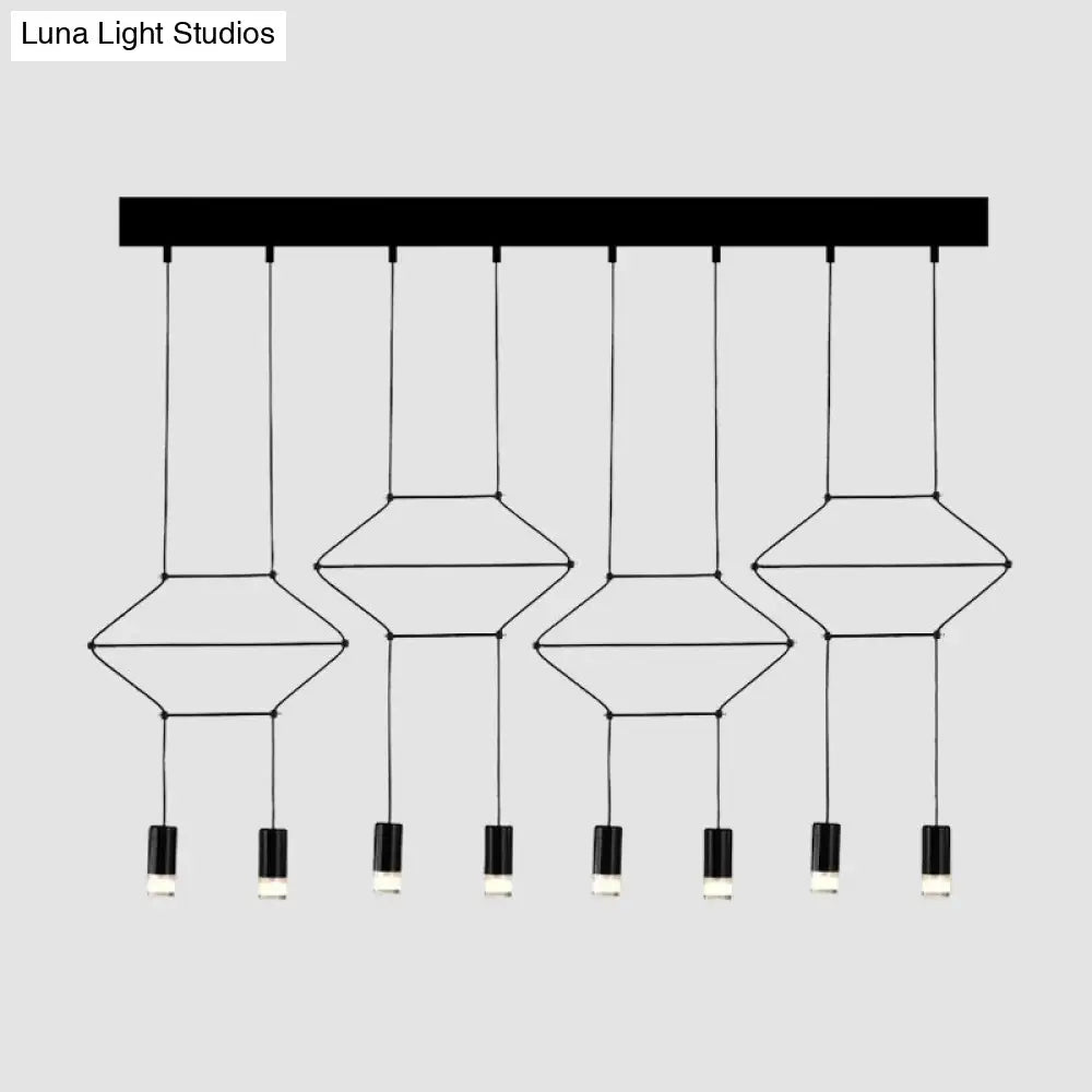 Industrial Black Hexagonal/Long Column Pendant Light - Modern 3D Structure with 4/6/8 Heads - Ideal for Dining Room