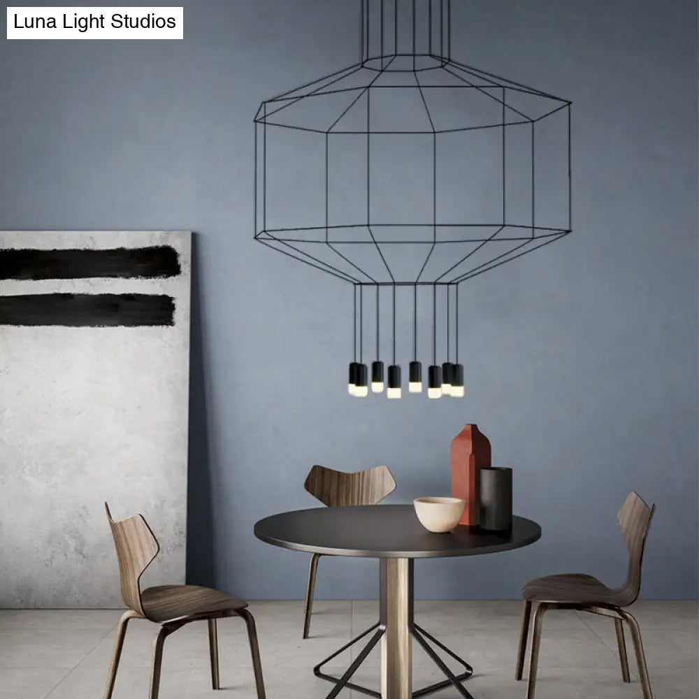 Industrial Black Hexagonal/Long Column Pendant Light - Modern 3D Structure with 4/6/8 Heads - Ideal for Dining Room